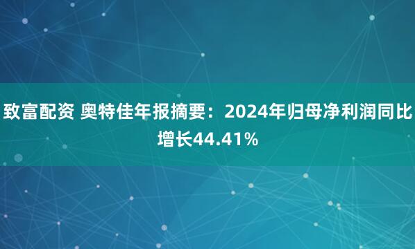 致富配资 奥特佳年报摘要：2024年归母净利润同比增长44.41%