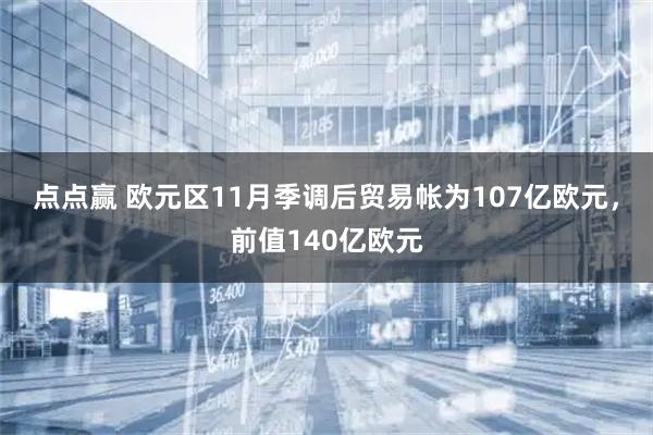 点点赢 欧元区11月季调后贸易帐为107亿欧元，前值140亿欧元